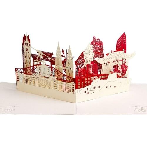 2 Style 3D Handmade Chongqing Architecture Paper Invitation Greeting Cards PostCard Business Gift China Souvenir Collection
