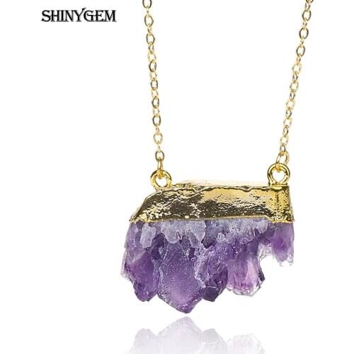 20-35mm Natural Amethysts Cluster Purple Quartz Pendant Necklace Reiki Healing Raw Mineral Energy Crystal Necklaces Women Man