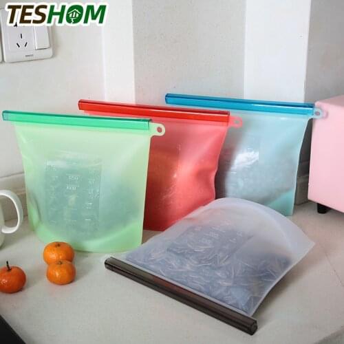 4Pcs 1000/1500Ml Silicone Food Bag Fda Green Reusable Food Bag Ziplock Bag Leakproof for Freezer Preservation Multiple Purpo