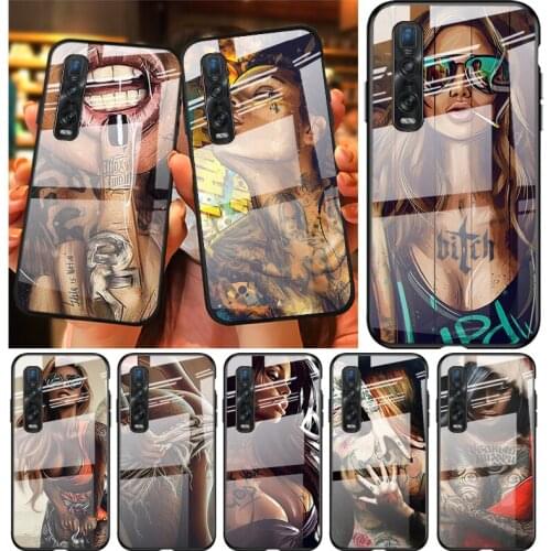 Tempered Glass Cover Sexy Sleeve Tattoo Girl For OPPO A9 2020 A52 Find X2 Lite Realme 7 7i 6 5 Pro C3 XT Phone Case Shell