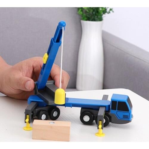 Wooden Train Track Simulation Large Crane Engineering Car Toy Boy Children Trolley Trolley Wooden Inertial Rail Car Toys for Kid