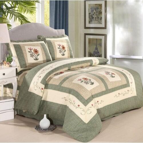 Korea Patchwork Quilt Set 3PC Cotton Bedspread on the Bed Covers Applique Pillowcase King Size Coverlet 4PCS Quilted Bedding Set