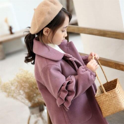 Baby Girls purpul Wool Jackets Coats 2020 Autumn Winter Outwear Kids Girls Clothes Children Long Sleeve Coat Size For 120-160 Cm