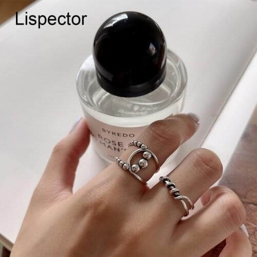 Lispector 925 Sterling Sliver Retro Braided Beads Rings Set for Women Vintage Irregular Ring Party Female Punk Jewelry Gifts