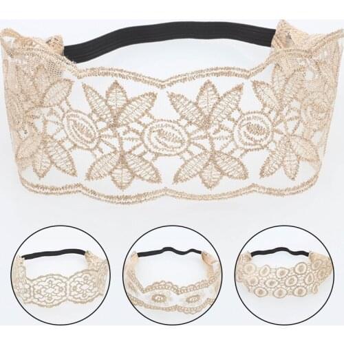 Fashion Hollow Lace Headband For Women Girls Flower Retro Hair Band Wide Head Wrap Accessories Cloth Lace Hair Bands