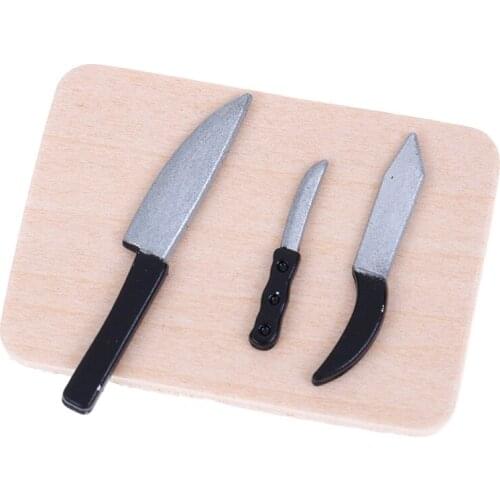 1:12 Bread Egg Flour Cake Knife Chopping Block Set Dollhouse Kitchenware Accessories Miniature Kitchen Breakfast Scene