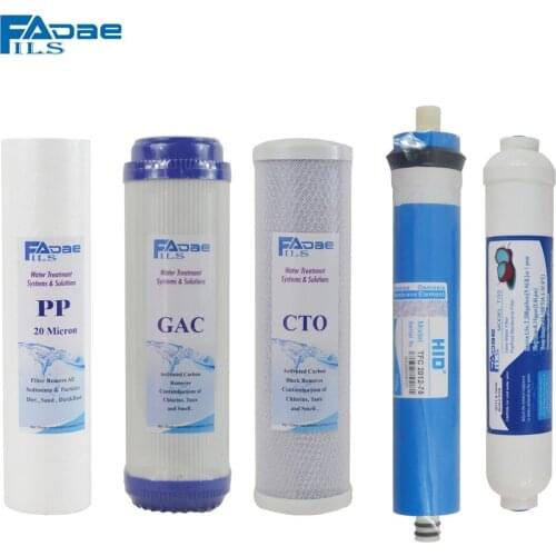5 Stage Reverse Osmosis System Replacement Filter kit 10 in. PP 20micron/GAC/CTO/75G Membrane Elements/Inline Post Carbon Filter
