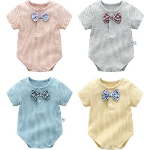 2020 New Summer Newborn Baby Boy Clothes Jumpsuits Cotton 0-12 Months Baby Boy Onesie baby Clothing with Bow Roupas de bebe