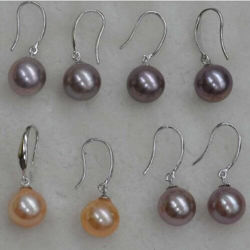 Wholesale 10 pairs 9-10mm near round kasumi freshwater pearl earring dangle s925