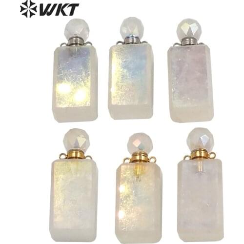 P1651 Newest gold electroplated long square angel quartz essencial oil stone pendant for necklace design