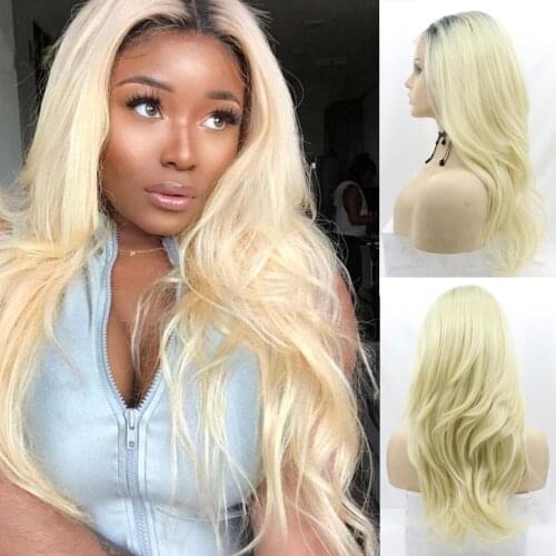 Long Wave Wig Pre Plucked Ombre Blonde 1b T 613 Lace Front Synthetic Hair Wigs For Women Daily Glueless Heat Resistant Fiber