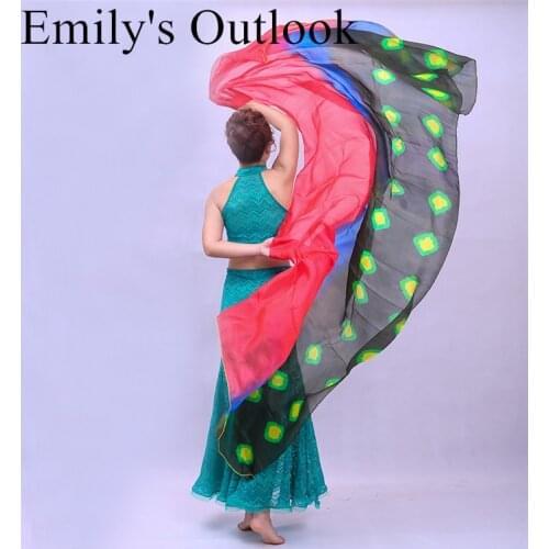 PEACOCK Design Belly Dance Pure Silk Veil For Belly Dancers Girl Women Size 200cm 250cm 270cm Hand Tie Dyed Free Shipping
