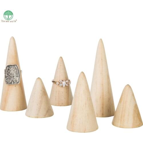 Natural Wood Finger Cone Ring Holder Bague Jewelry Display Stand Organizer Storage Rack Showcase for Exhibit