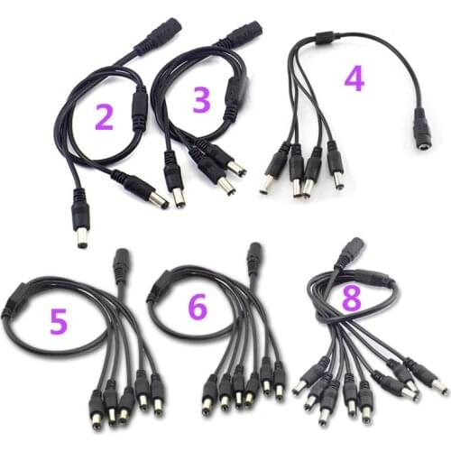 DC 12V Power Splitter Plug 1 DC Female To 2/3/4/5/6/8 Male Plug Power Cord Adapter Connector Cable Splitter 2.1*5.5mm
