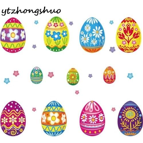 Happy Easter Graffiti Egg Wall Sticker Home Decoration Cartoon Removable Sticker For Wall Window Glass Decor Kids Room Stickers