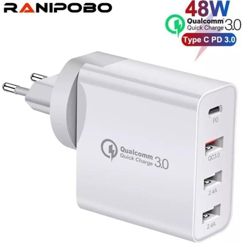 48W Quick Charger Type C USB PD Charger for Samsung S20 for iPhone 12 11 XS Max iPad Pro Huawei QC3.0 Fast Wall Charger Adapter