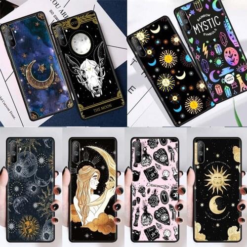 Silicone Case For Realme C3 6 7 C25 5 XT X50 8 Pro C11 C15 7i C21 V5 Black Coque Tpu Soft Magic Moon Tarot Pattern Phone Cover