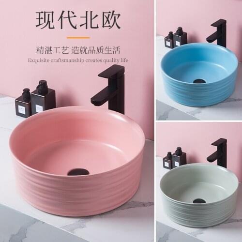 Nordic above counter basin pink, blue and gray washbasin, bathroom vanity basin, household ceramic washbasin