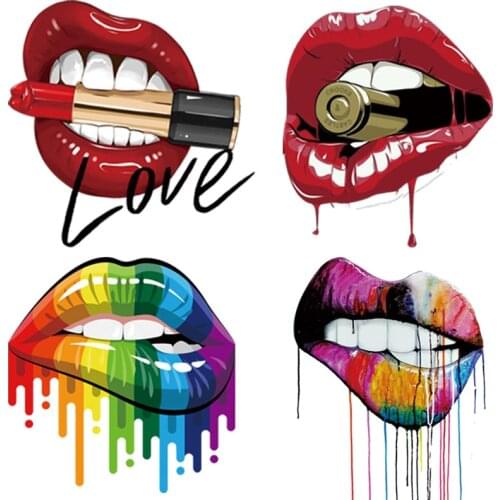 Colorful Sex Lips Thermo Transfer Sticker On Clothes Decor Washable Iron On Patches For Clothing Fashion Girl T-shirt Applique