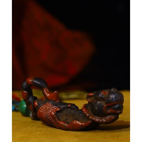 Tibet Temple Collection Old Bronze Engraved Tracing Giant sun god Scorpion tail Genital head Pendant amulet Town House Exorcism