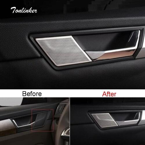 Tonlinker Cover Sticker For SKODA SUPERB 2016-18 Car Styling 4 Pcs stainless steel Interior Door handle Speaker Cover stickers