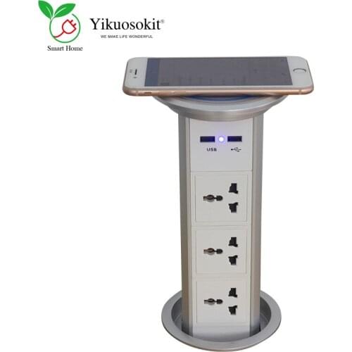 Universal Socket USB Plug Ports Wireless Fast Charger Silve Tabletop Hidden Power Sockets Electrical Pop Up Desktop Outlets CE