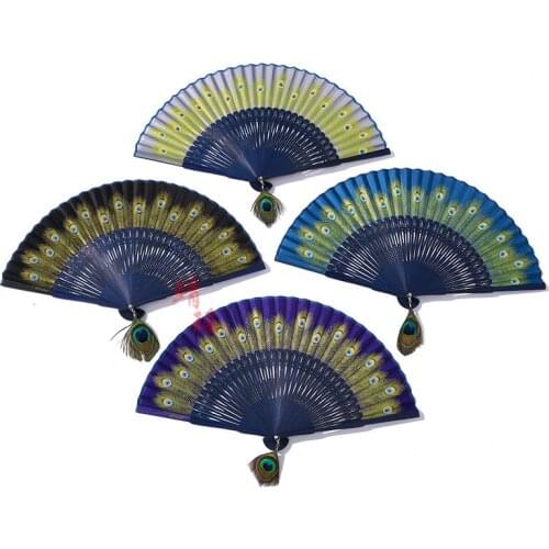 Folding Fan New Peacock Fan Chinese Style Real Silk Fan Fine Folding Fan Japanese Style Fan hand fan feather fan silk