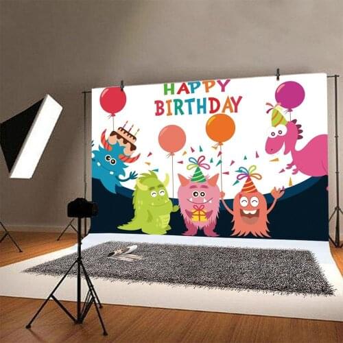 Cartoon Cute Little Monster Balloon Party Backdrop Kids Birthday Room Table Decoration Photography Photo Custom Vinyl Background