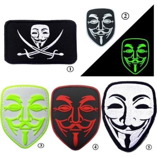 Embroidery / PVC Badge V Vendetta / Brande Mask Embroidery Army Uniform Manual Sew Tactical Backpack Hat Outdoor Accessories