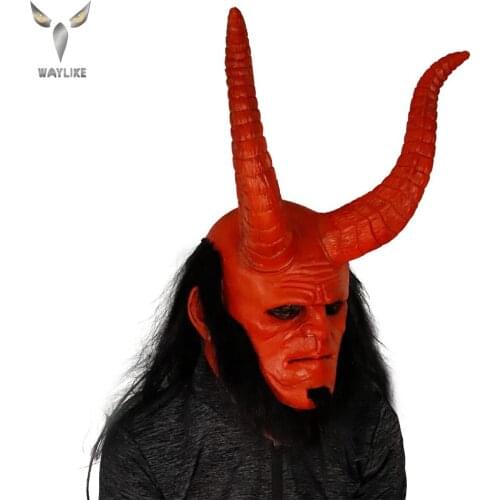 WAYLIKE Halloween Scary Corner Hellboy Latex Mask Cosplay Hellboy Call Of Darkness Latex Masks Horror Halloween Party Mask