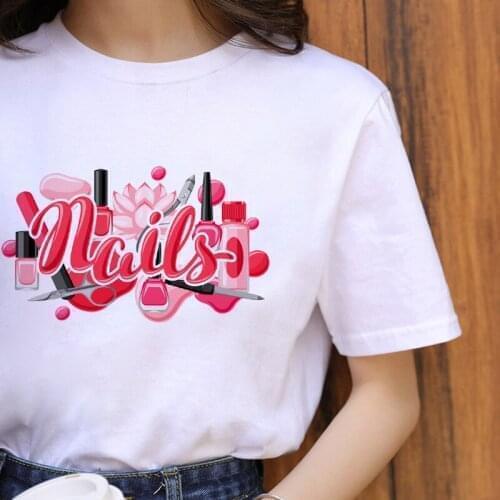 Women T-Shirt 2021 3D Nail Polish Printed Ladies Tshirt White Female Tees Harajuku Graphic O-Neck Aesthetics t shirt femme XXXL