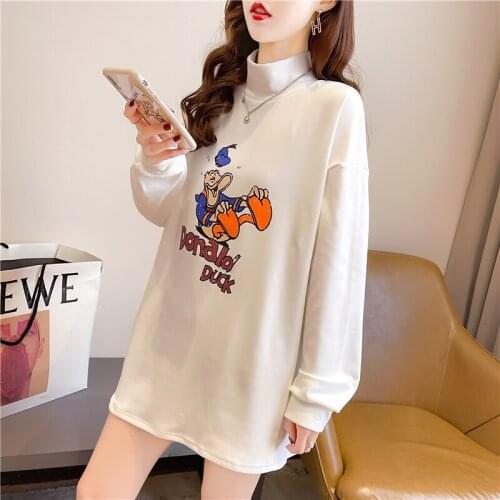 Autumn 2021 new thin long-sleeved T-shirt female Korean cartoon print wide and thin design T-shirt female top
