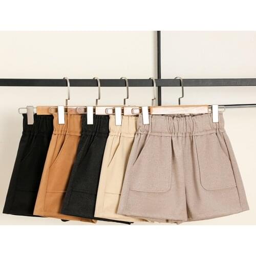 2021 New Spring Autumn British Style Woolen Casual Shorts Black Khaki Brown High Waist Casual Shorts for Woman Shorts