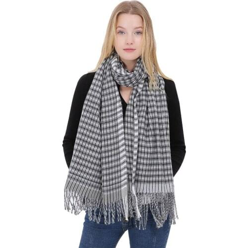 Womens Fall Winter Scarf Wool Classic Tassel Plaid Scarves Cold Weather Warm Soft Large Blanket Wrap Shawl Scarves Bandana Lady
