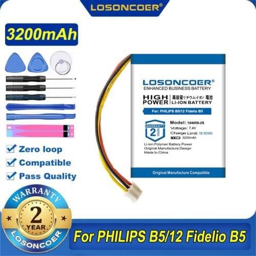 100% Original LOSONCOER 3200mAh Battery 104050-2S 2ICP11/41/54 For PHILIPS B5/12 Fidelio B5 Fidelio B