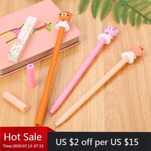 24 Pcs Cute Student Black Neutral Pen Creative Cartoon Bear Stationery Office Neutral Pen Wholesale Kawaii School Stationery
