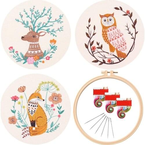3 Pcs Animal World Embroidery Starter Kit for Beginners, Embroidery Kits, Contains all Embroidery Tools, English Description