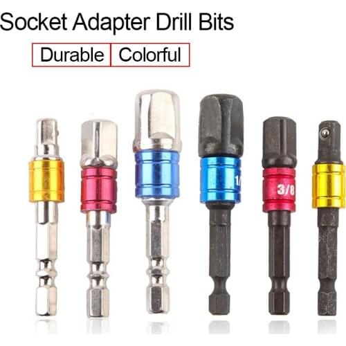 3Pcs Shank Drill Socket Adapter for Impact Driver with Hex Shank To Square Head Socket Drill Bits Bar Extension Set 1/4 3/8 1/2"