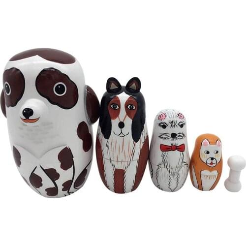 5Pcs/Set Hand Painted Dotted Dog Animal Nesting Dolls Matryoshka Figurines Toy