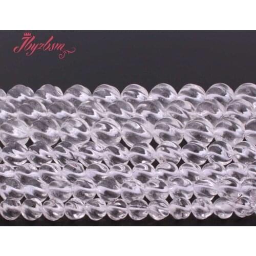 6,8,10mm Round Bead Carved Twist White Rock Crystal Quartz Natural Stone Beads For DIY Necklace Jewelry Making 15" Free Shipping