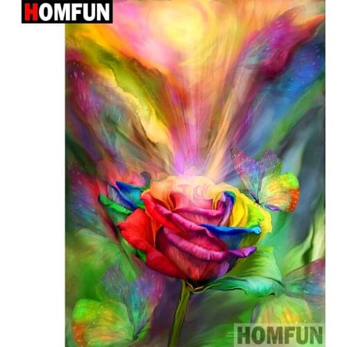 HOMFUN Full Square/Round Drill 5D DIY Diamond Painting "Flower butterfly" Embroidery Cross Stitch 5D Home Decor Gift A09250