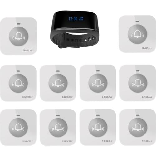 SINGCALL Wireless Calling System Watch Receiver Caller 1 Smart Watch with 10 Smart Touchable Buttons for Restaurant Hotel