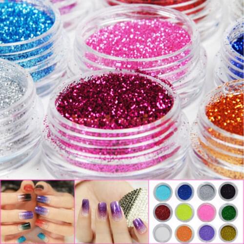 12 Color Nail Glitter Powder Decor Nail Art Powder Sparkly Dust Acrylic UV Powder Dust gem Polish Nail