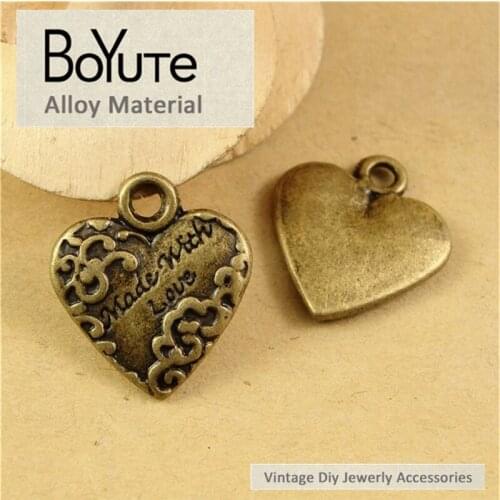 BoYuTe (60 Pieces/Lot) 20*18*2.5MM Vintage Zinc Alloy Heart pendant Word Plated Antique Bronze Plated Diy Jewelry Components