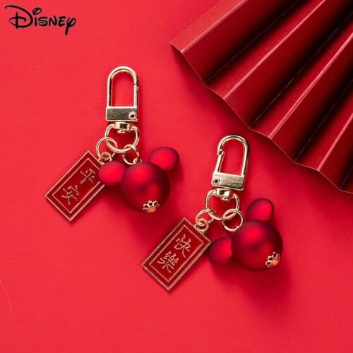 Disney Mickey Mouse Lucky Charm Cartoon Key Pendants Chinese Style Lovers Backpack Accessories Cute Anime Keychain for Women