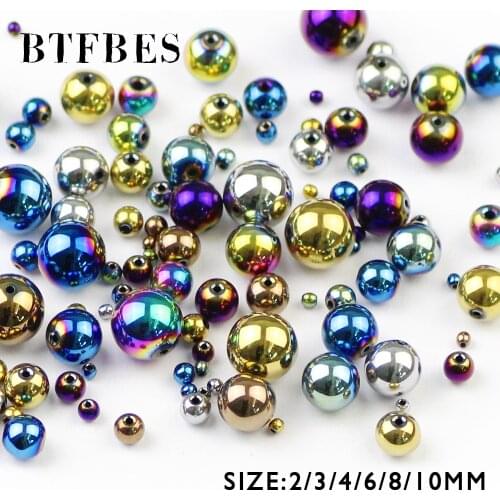 BTFBES Round Plating Color Hematite Beads 2/3/4/6/8/10mm Natural Stone Ore Ball Loose Beads Jewelry Making Bracelets Accessories