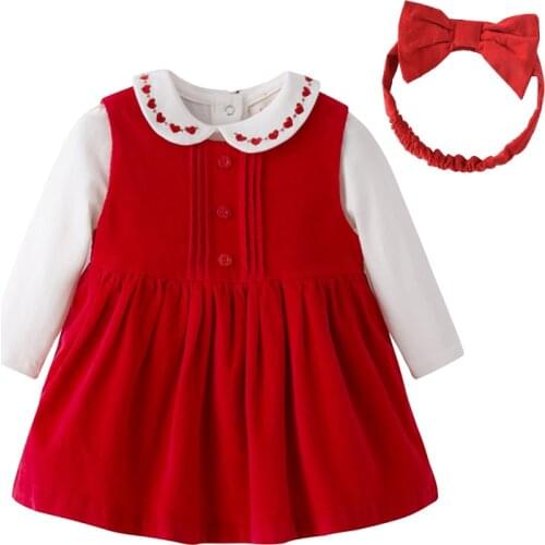 Infant 1st birthday Dress Baby Girls Clothes Sets Newborn Baby 3 piece Set ( Corduroy Dress+Bodysuits,Headband )