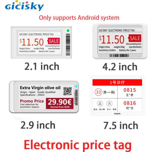 Gicisky 2.1 "2.9" 4.2" 7.5" Epaper Electronic Price Tag Display Card Eink Screen Bluetooth version with Operating Software