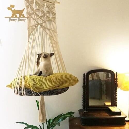 Cat Hammock -Macrame Hanging Shelves Bed-Cats Cute Indoor Climbing Shelf, Boho Floating Tree Hammocks