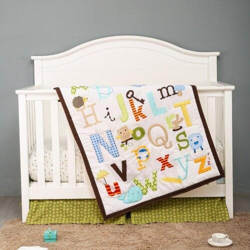 3 Piece alphabet Crib Bedding Set for Boys, Hypoallergenic Microfiber Nursery Set Includes Baby Comforter, Crib Sheet an